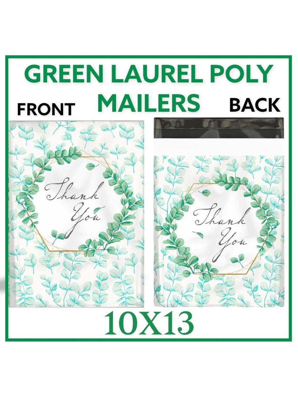 25 10X13 Poly Mailers Green Laurel Thank You Flat Shipping Envelopes - Picture 12 of 12